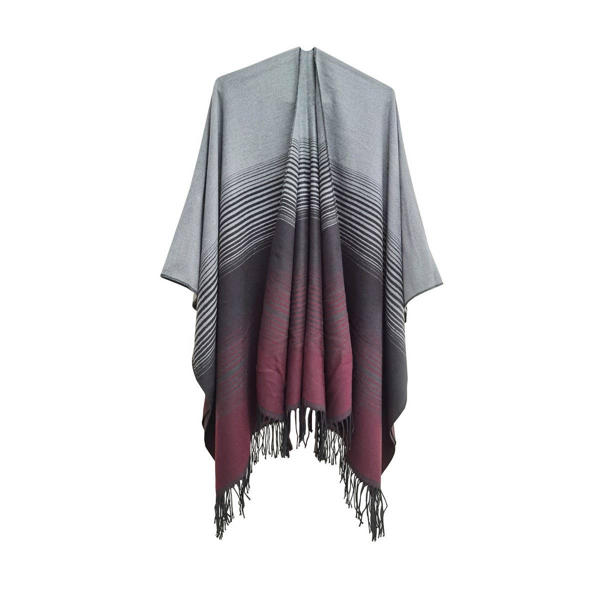 GRADIENT FINE LINES TASSELS WARM SHAWL CLOAK_CWASC0282