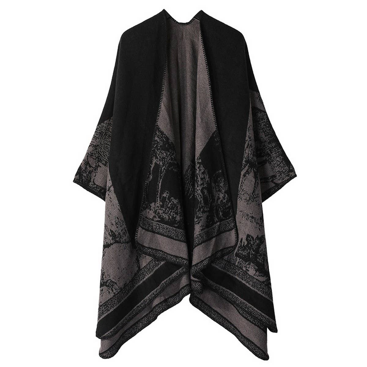 CAPE DARK DOUBLE SIDED WARM OUTER WEAR THICK SHAWL_CWASC2116