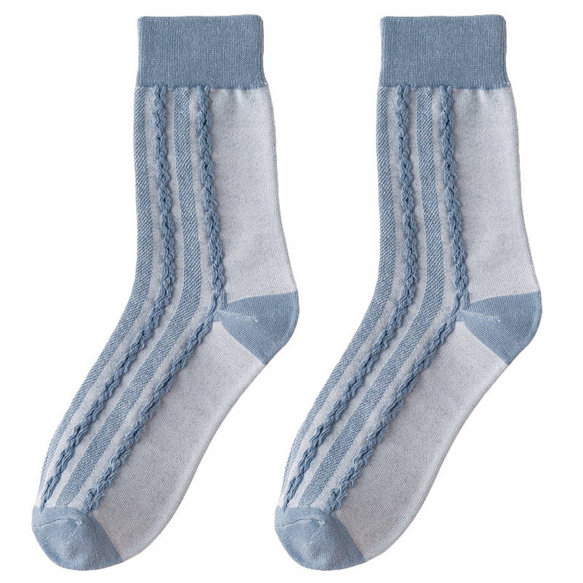 Women Blue Striped Plaid Socks_Cwms0667