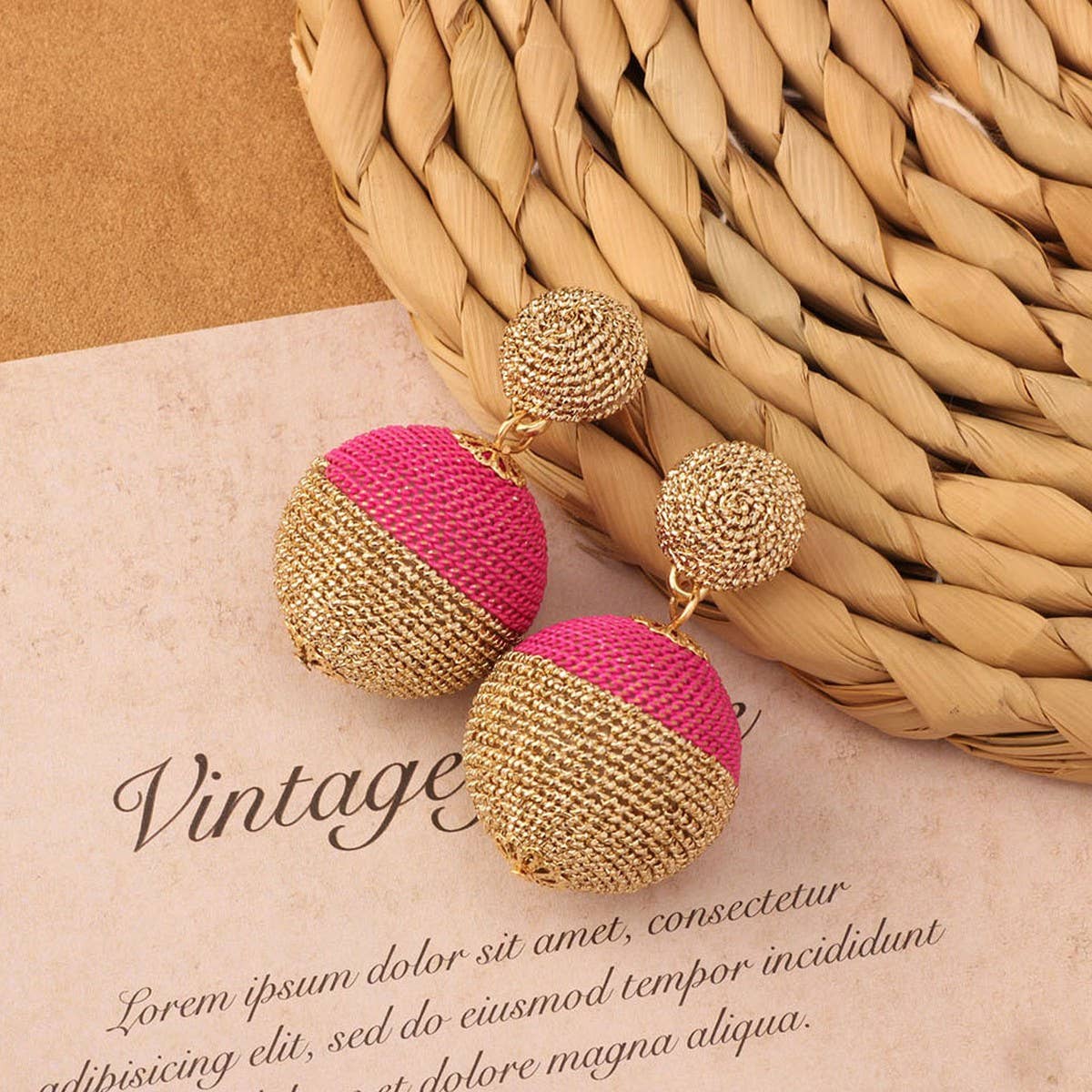 NEW VINTAGE SIMIAN GRASS VINE WOVEN EARRINGS_CWAJE4011