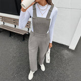 Solid-Color Basic Corduroy Adjustable Overalls