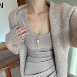 Womens Natural Freshwater Pearl Sweater Necklace
