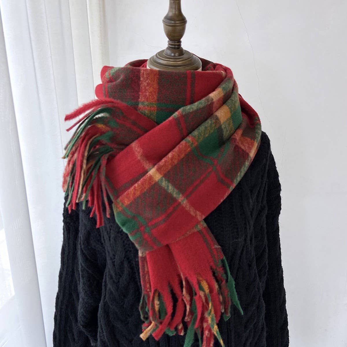Plaid Thick Scarf Winter Warm Shawl With Tassels_Cwasc1462
