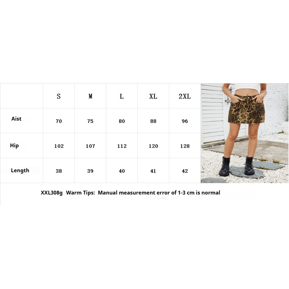 Wome Washed Denim Leopard Print Mini Skirt_Cwjsk0209