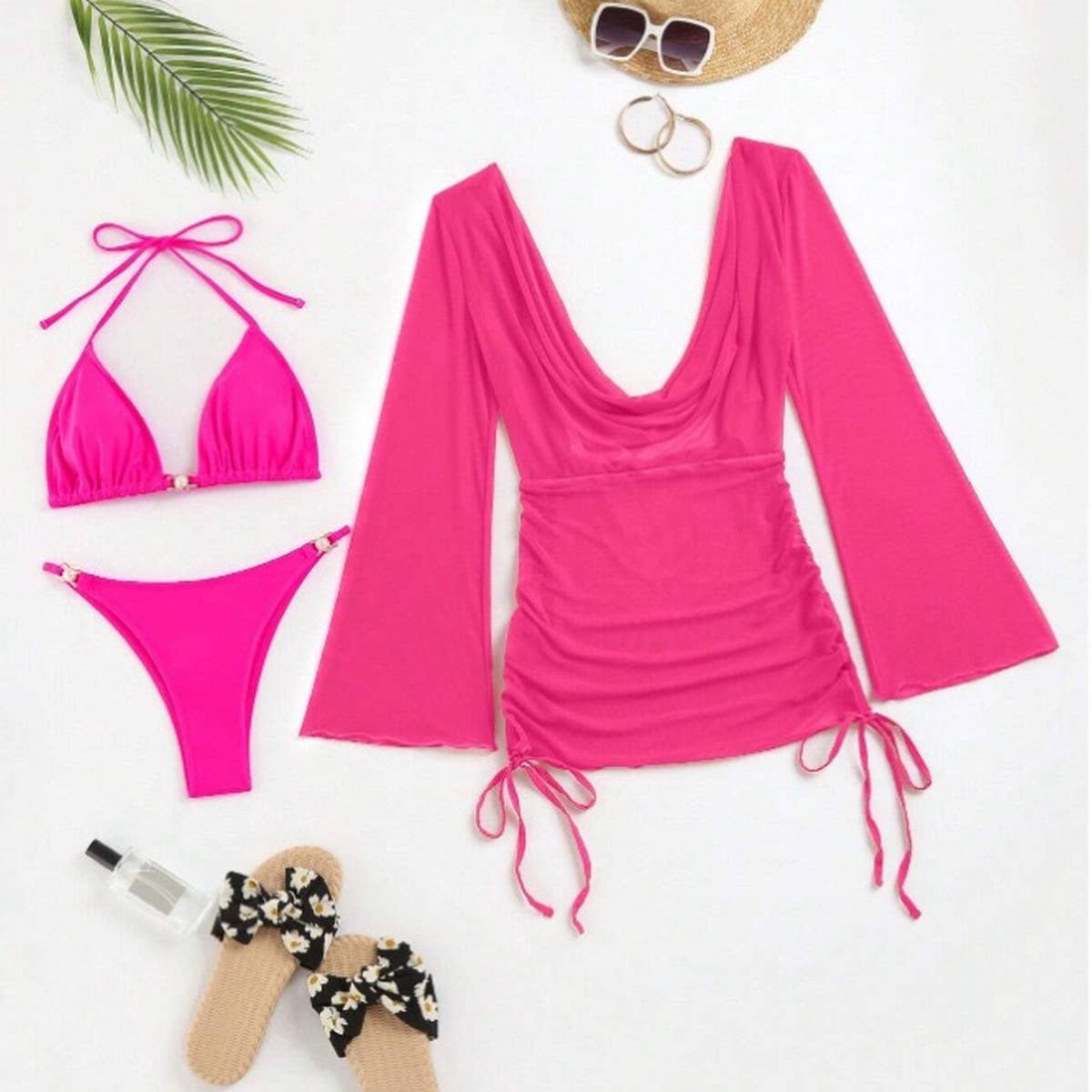Women Mesh Blouse Swimsuit Three Piece Set_Cwmw0316