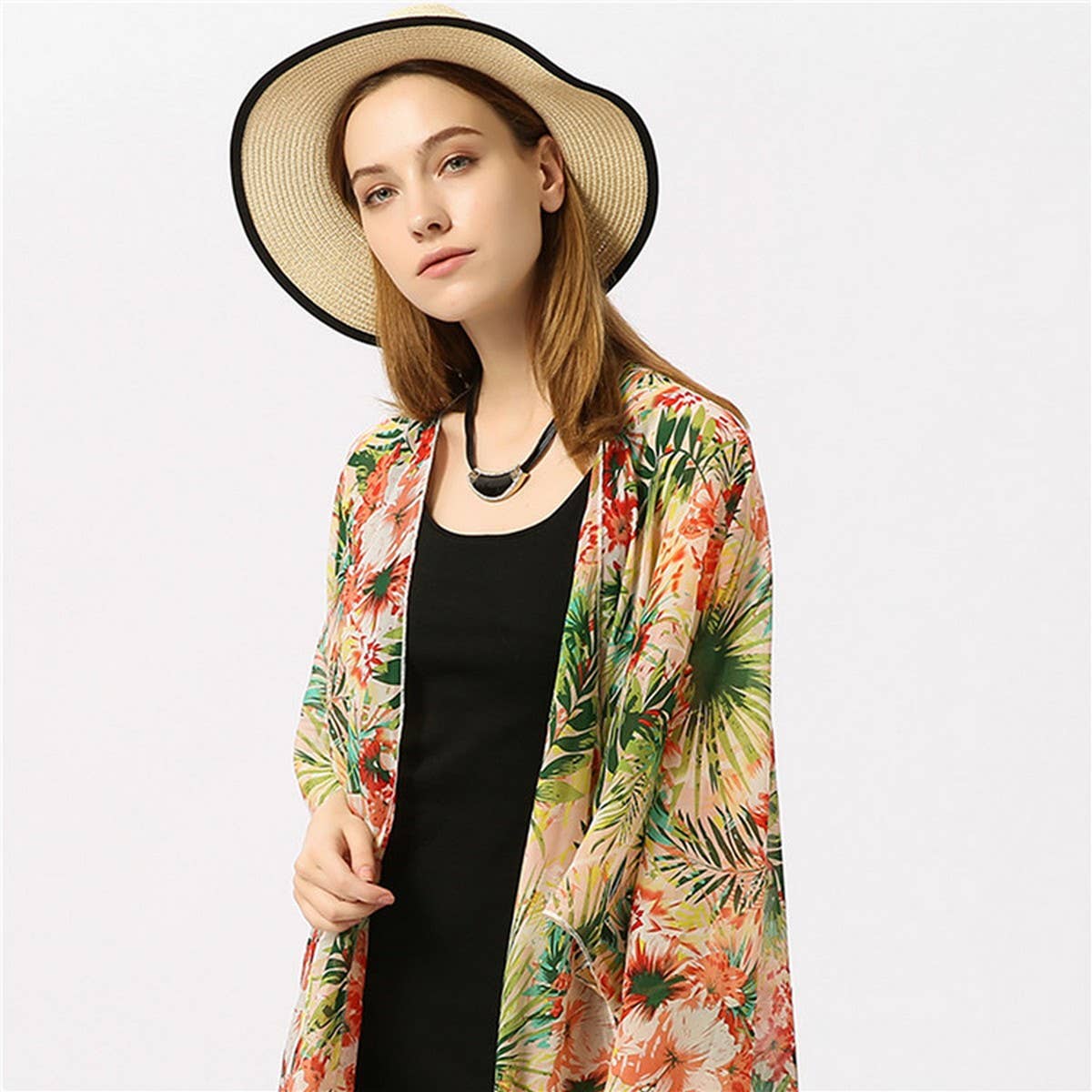 SPRING SUMMER FLORAL PRINT OPEN FRONT KIMONO_CWASC0775