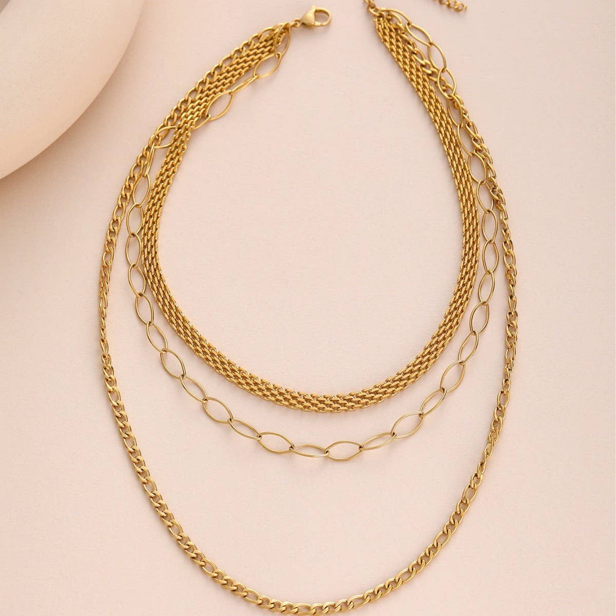 GOLD PLATED 18K MULTI LAYER FLAT CHAIN NECKLACE_CWMM3632