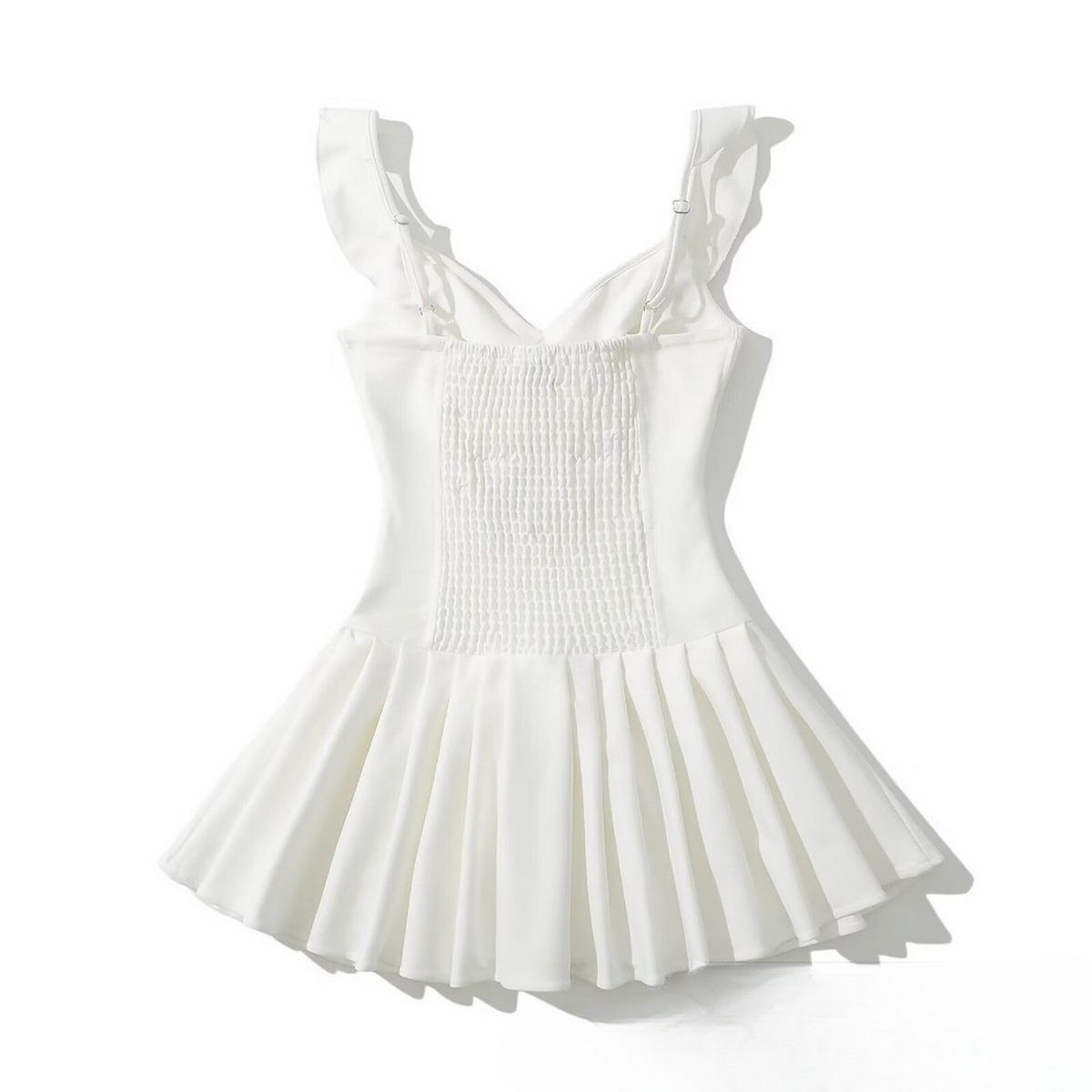 RUFFLE TRIM KNIT DRESS FRENCH FIT FLARE STYLE_CWDMD5805