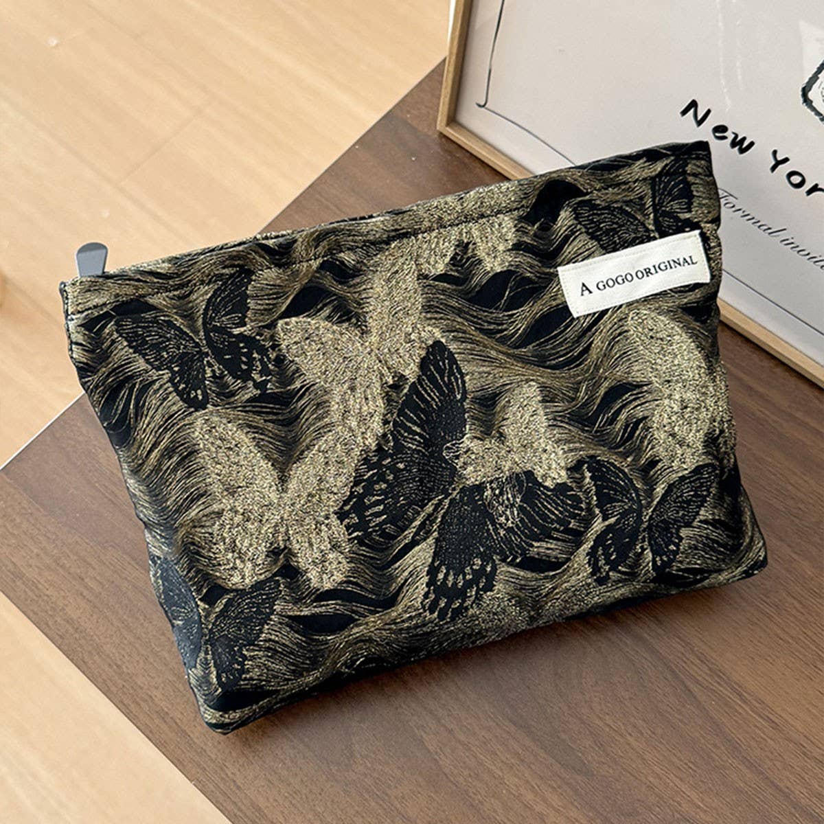 Golden Butterfly Makeup Bag Small Travel Washpouch_Cuab00687