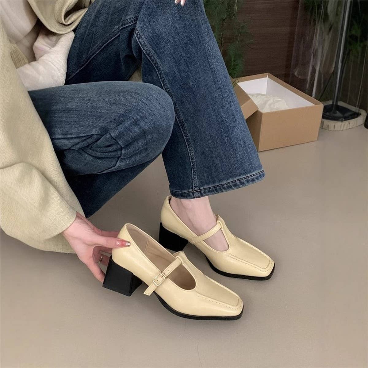 SILVER MARY JANE SHOES WOMEN CHUNKY HEEL_CWSHF0146