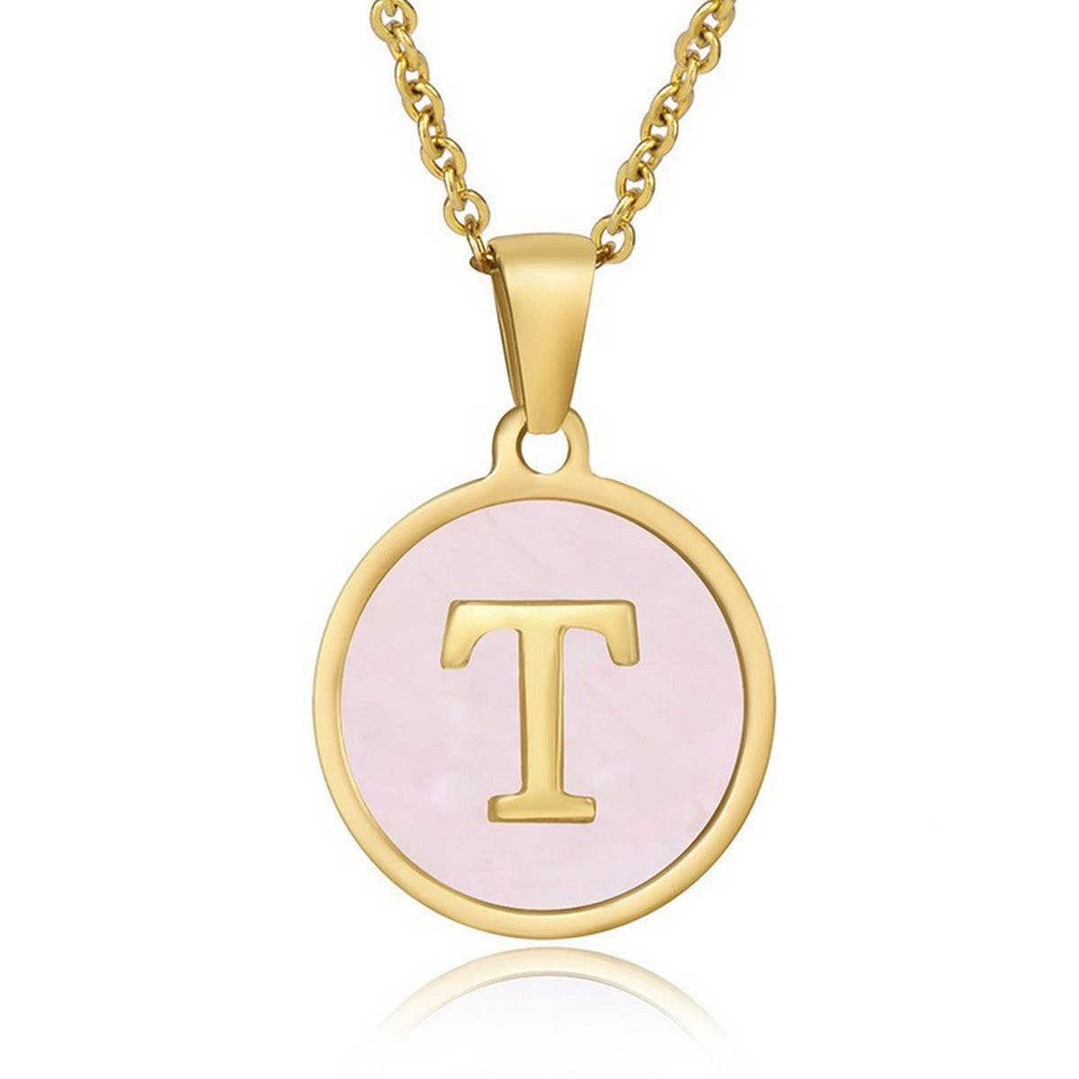 ROUND 18K GOLD STAINLESS STEEL 26LETTERS NECKLACE_CWAJE0683