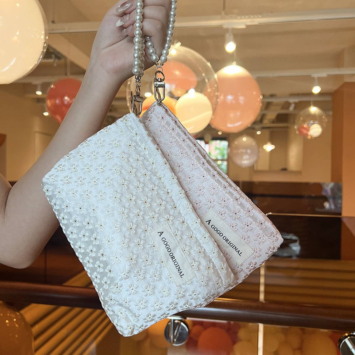 Pearl Handle Cosmetic Bag Sweet Wallet Hand Pouch_Cuab00675