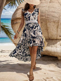 V-Neck Print Irregular Dress