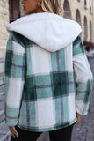 Women Hooded Long Sleeved Plaid Loose Jacket_Cwoco0121