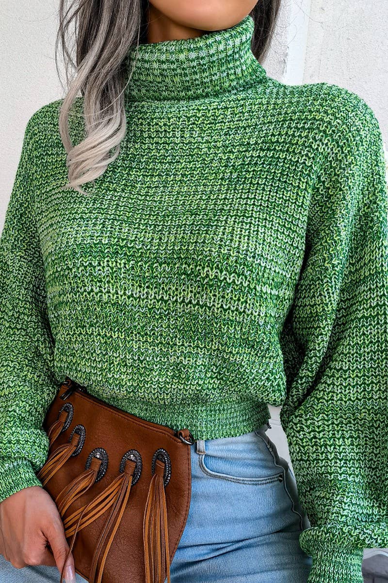 Women Loose Fit Cable Knitted High Neck Sweater_Cwoswl0460