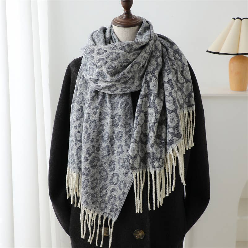 LEOPARD JACQUARD SCARF FAUX CASHMERE WINTER WRAP_CWASC0971