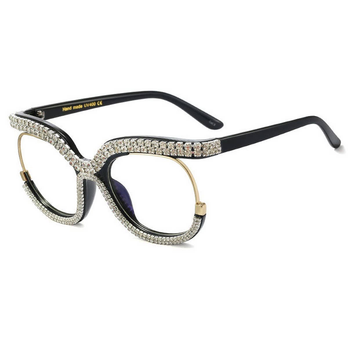 HALF FRAME RHINESTONE PLAIN MIRROR DIAMOND GLASSES_CWASG0875