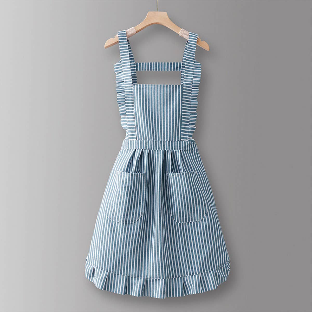 Cotton Striped Grid Kitchen Apron With Pocket_Cwmm10095
