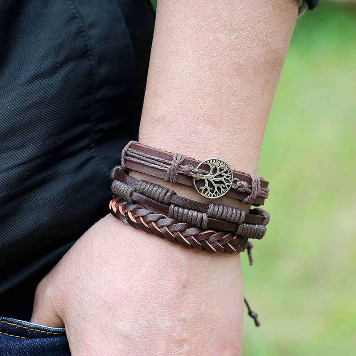 Vintage Braided Mens Leather Bracelet_Cwmm4551