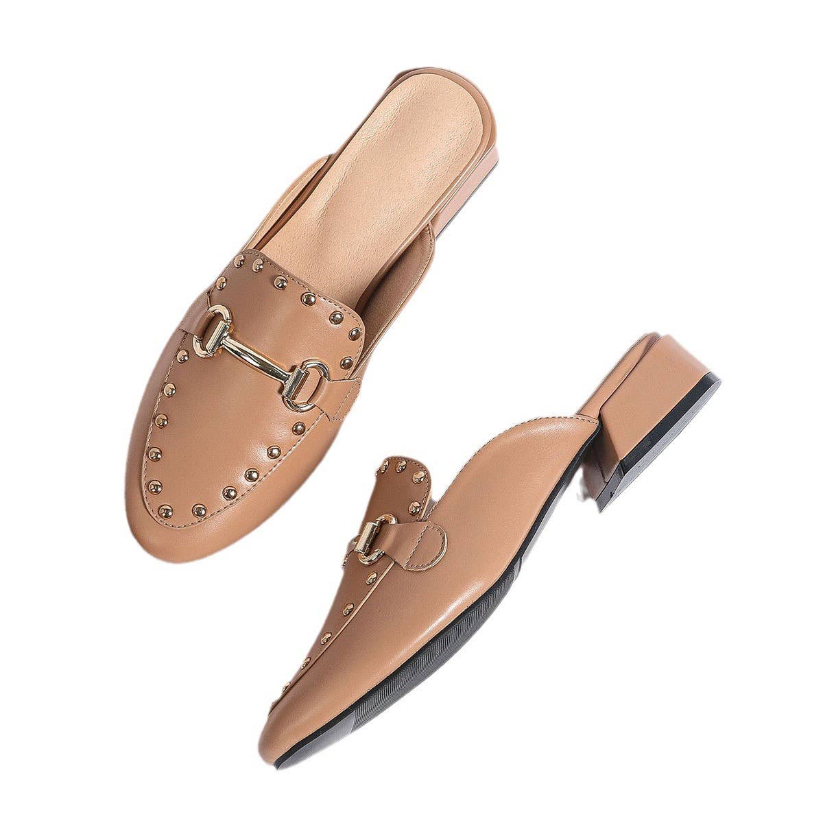 Versatile Mid-Heel Round Head Rivets Mules