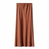 SATIN LONG SKIRT HIGH WAIST DRAWSTRING SKIRT_CWAB4792
