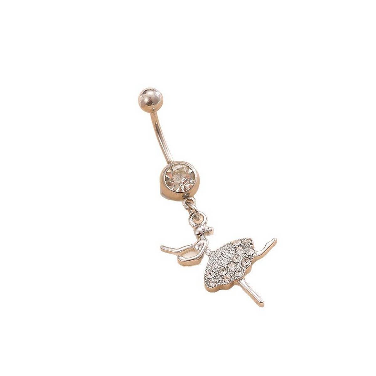 HOT SALE STAINLESS STEEL BALLET GIRL CZ NAVEL RING_CWMM9388