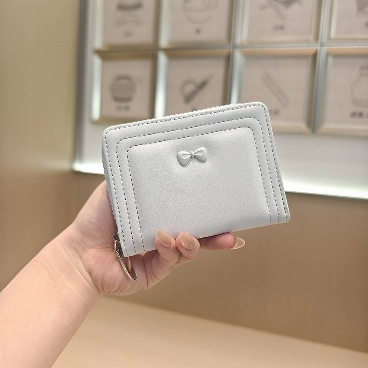 Cute Bow Zip Bifold Wallet For Women_Cwab06227