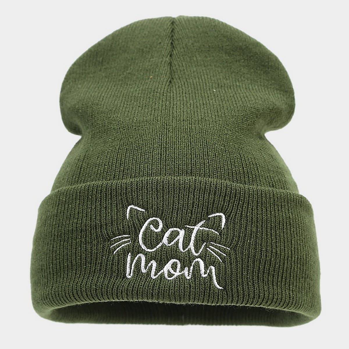 CAT MOM EMBROIDERY SIMPLE PILE HAT KNITTED HAT_CWAH2069