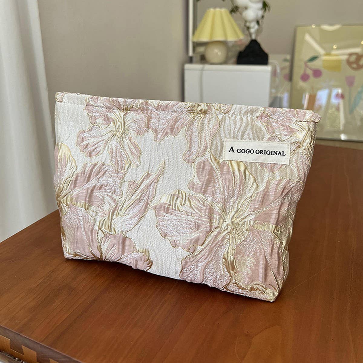 Jacquard Floral Makeup Bag Large Travel Wash Pouch_Cuab00716