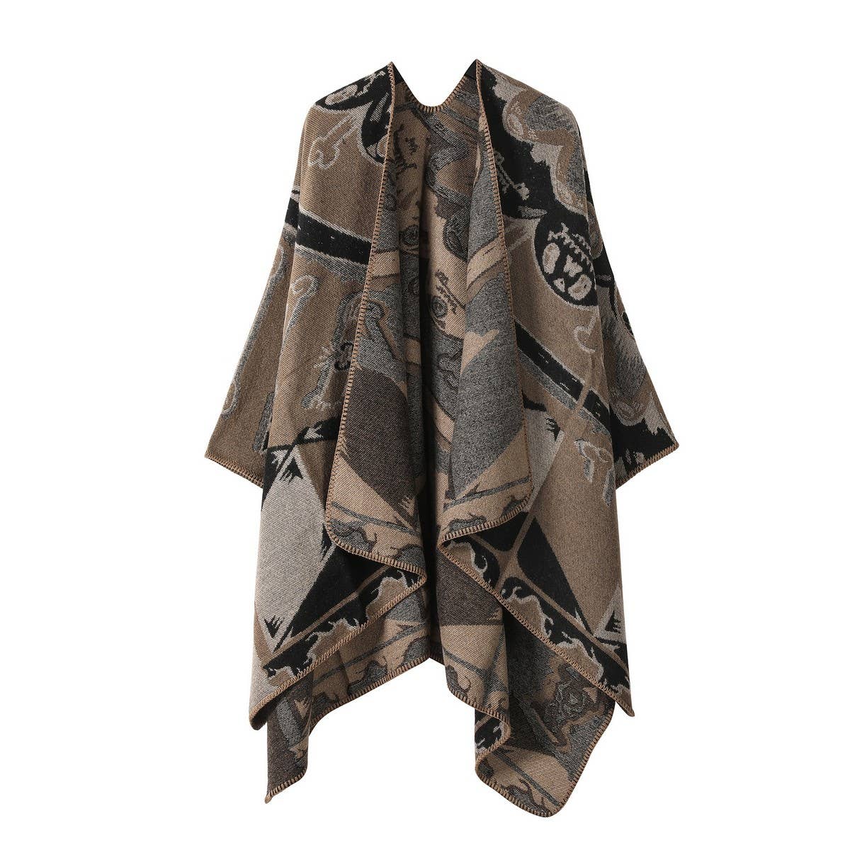 RETRO CARTOON STYLE KNITTED CAPE WARM SHAWL_CWASC2249