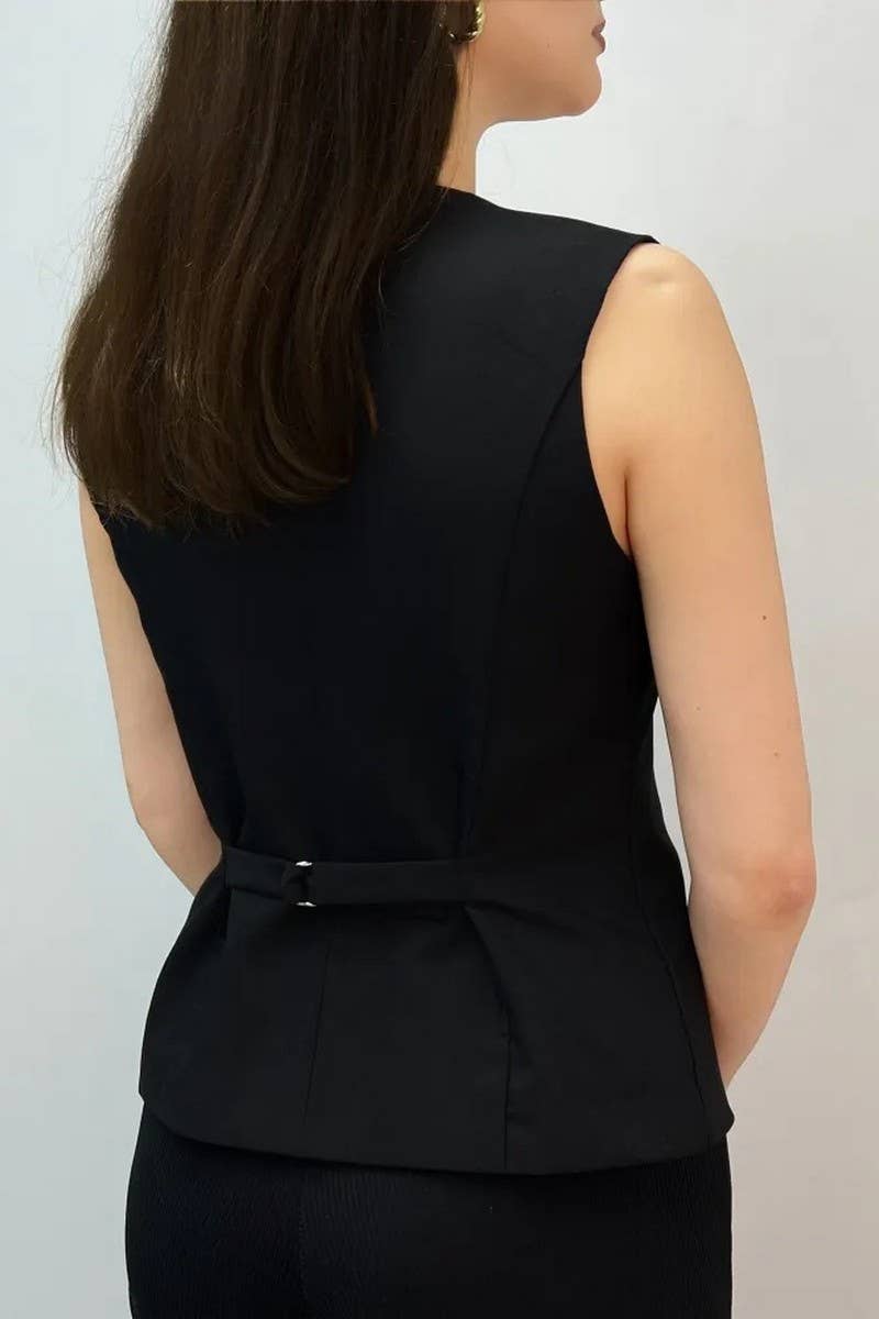 Cwtblsl0905_Vintage Sleeveless Blazer Vest Cardigan Top