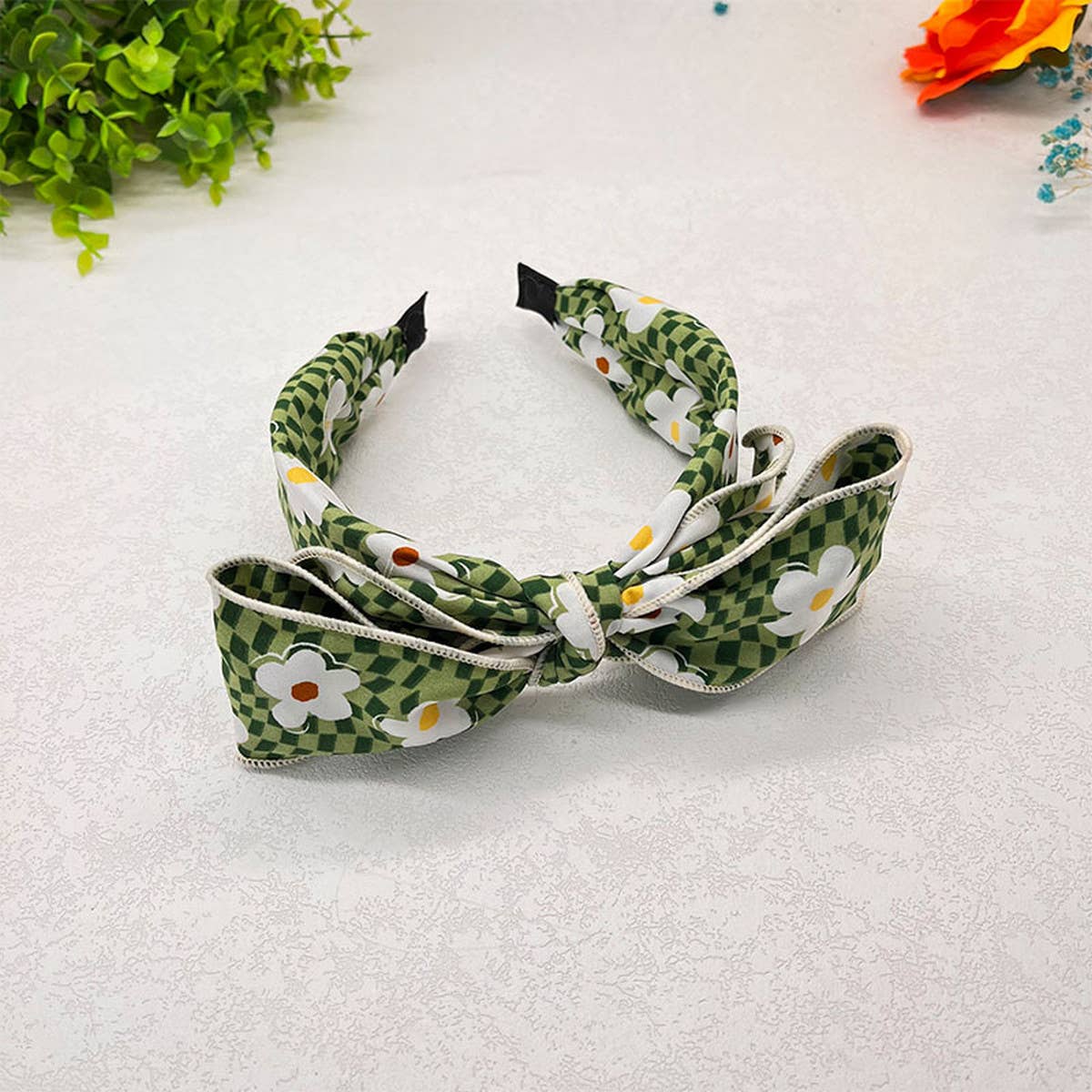 PRESSED WIDE BRIMMED FLORAL BOW HEADBAND_CWAHA2573