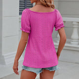 Solid Color Drawstring V-Neck Casual T-Shirt