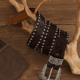 Metal Vintage Distressed Rivet Embossed Belt_Cwmm3954