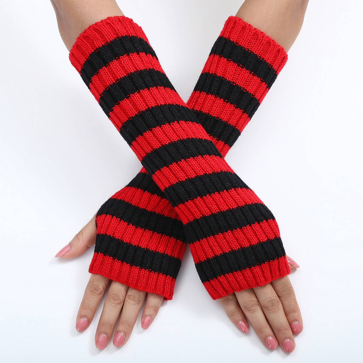 Warm Color-Block Striped Wool Gloves_Cwag0094