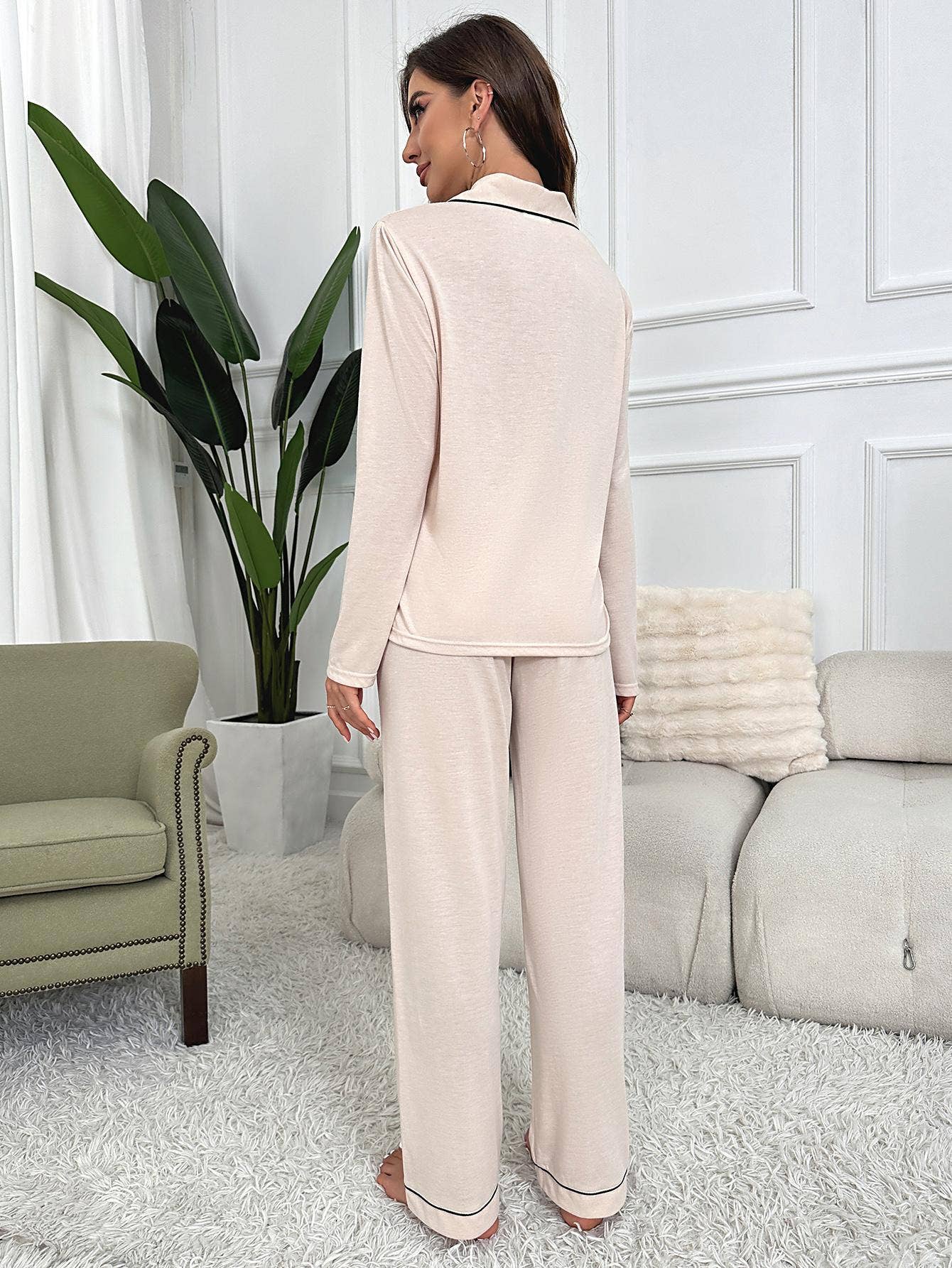 Women Pajama Set Long Sleeve Top And Pants