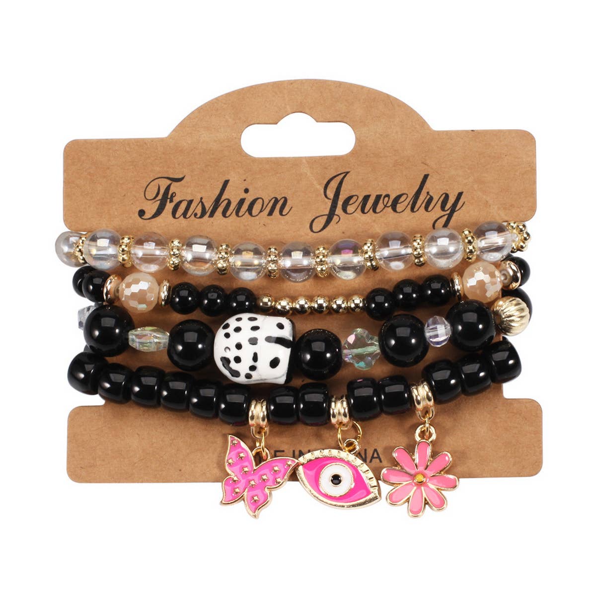 BUTTERFLY FLOWER EYE PENDANT BEADED BRACELET_CWAJE2223