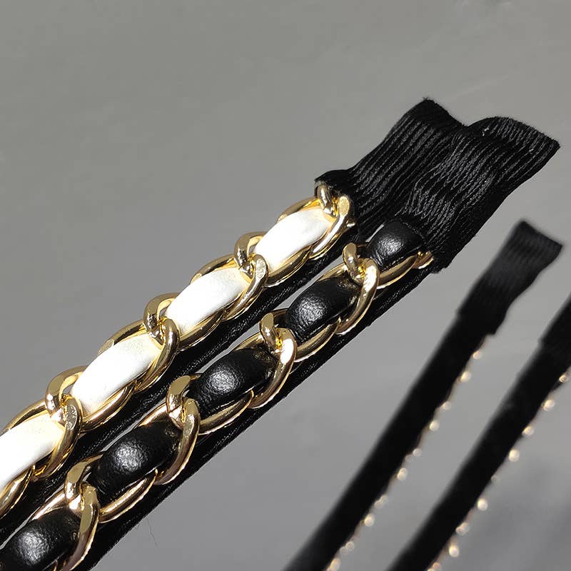 SIMPLE VINTAGE LEATHER METAL CHAIN FINE HEADBAND_CWAHA0637