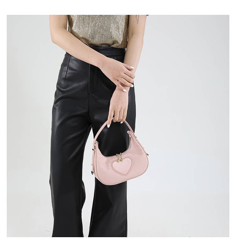 Solid-Color Simple Heart-Shaped Underarm Bag