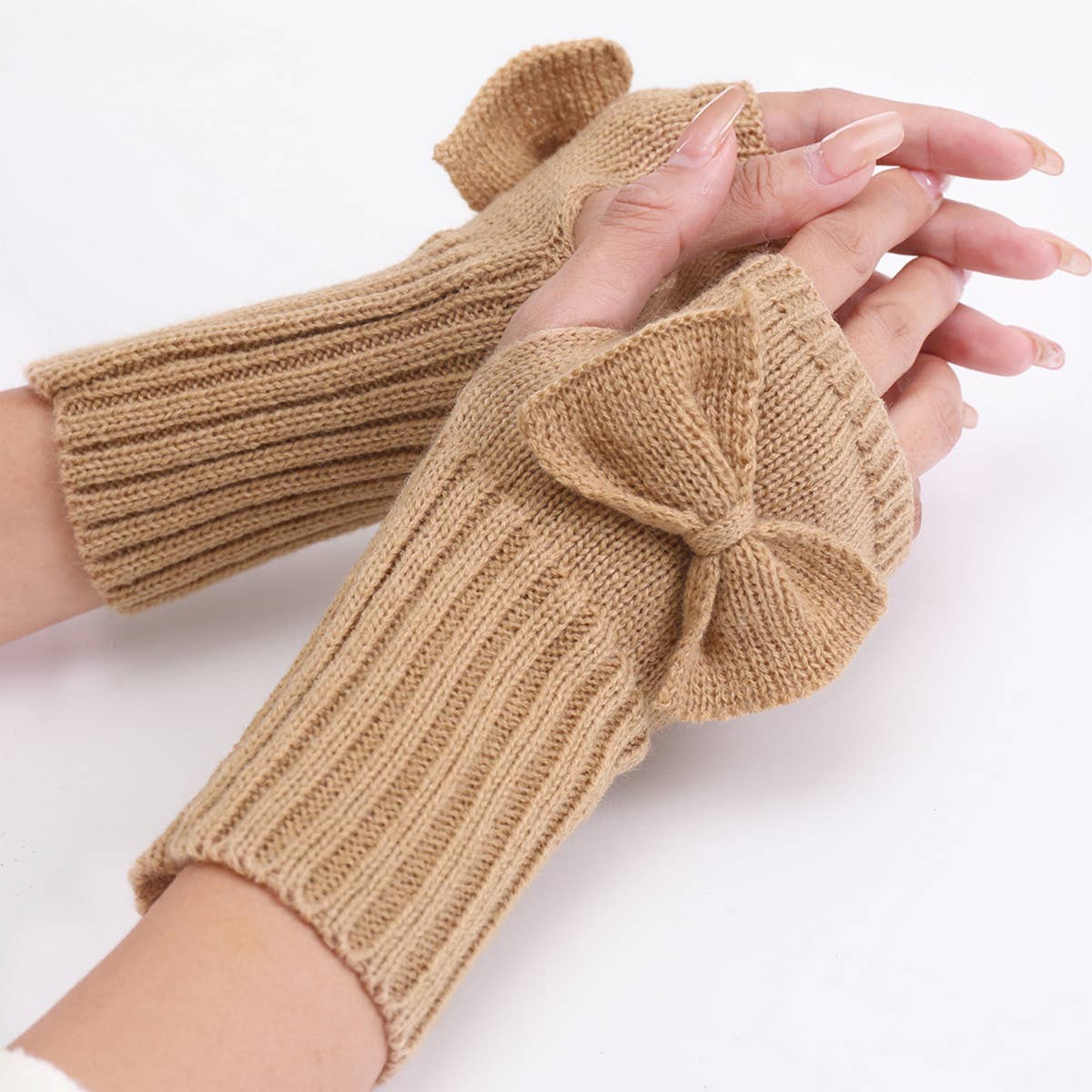 Bow Knitted Thermal Fingerless Sleeves_Cwag0110