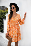 V-Neck Long-Sleeved Pinched Waist Short Dress