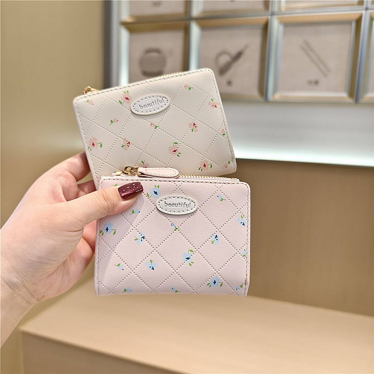 Floral Print Sweet Short Wallet Coin Purse_Cwab06198