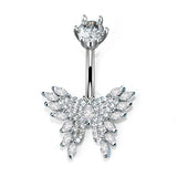 NEW CZ BUTTERFLY STAINLESS STEEL NAVEL RING_CWMM9373