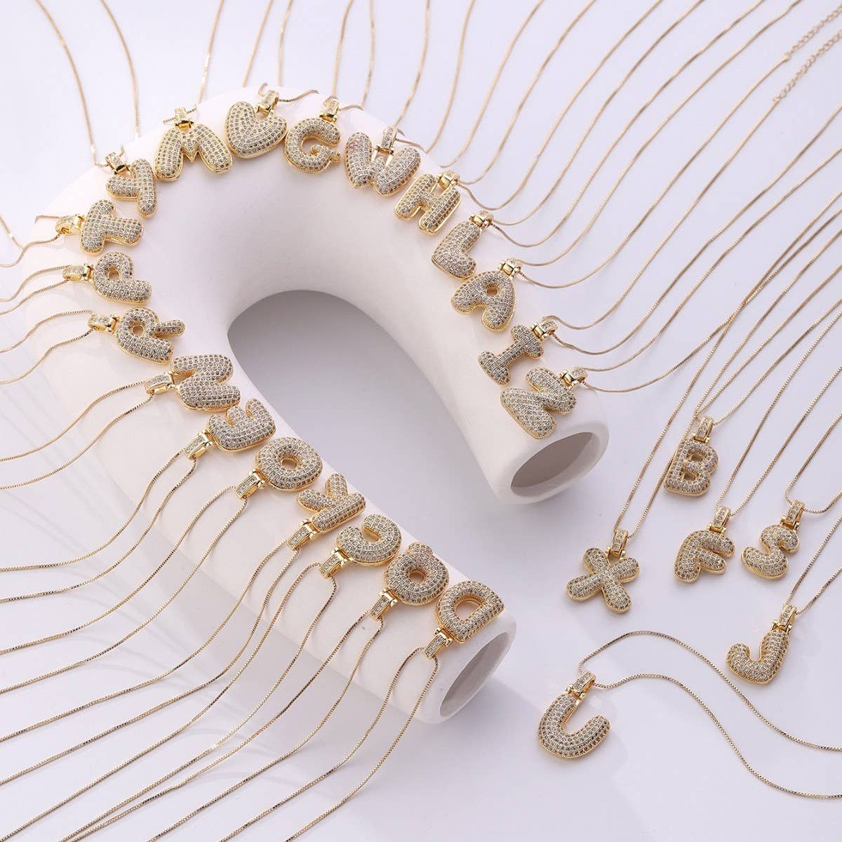 COPPER ZIRCONIA 26 LETTERS PENDANT NECKLACE_CWMM5866