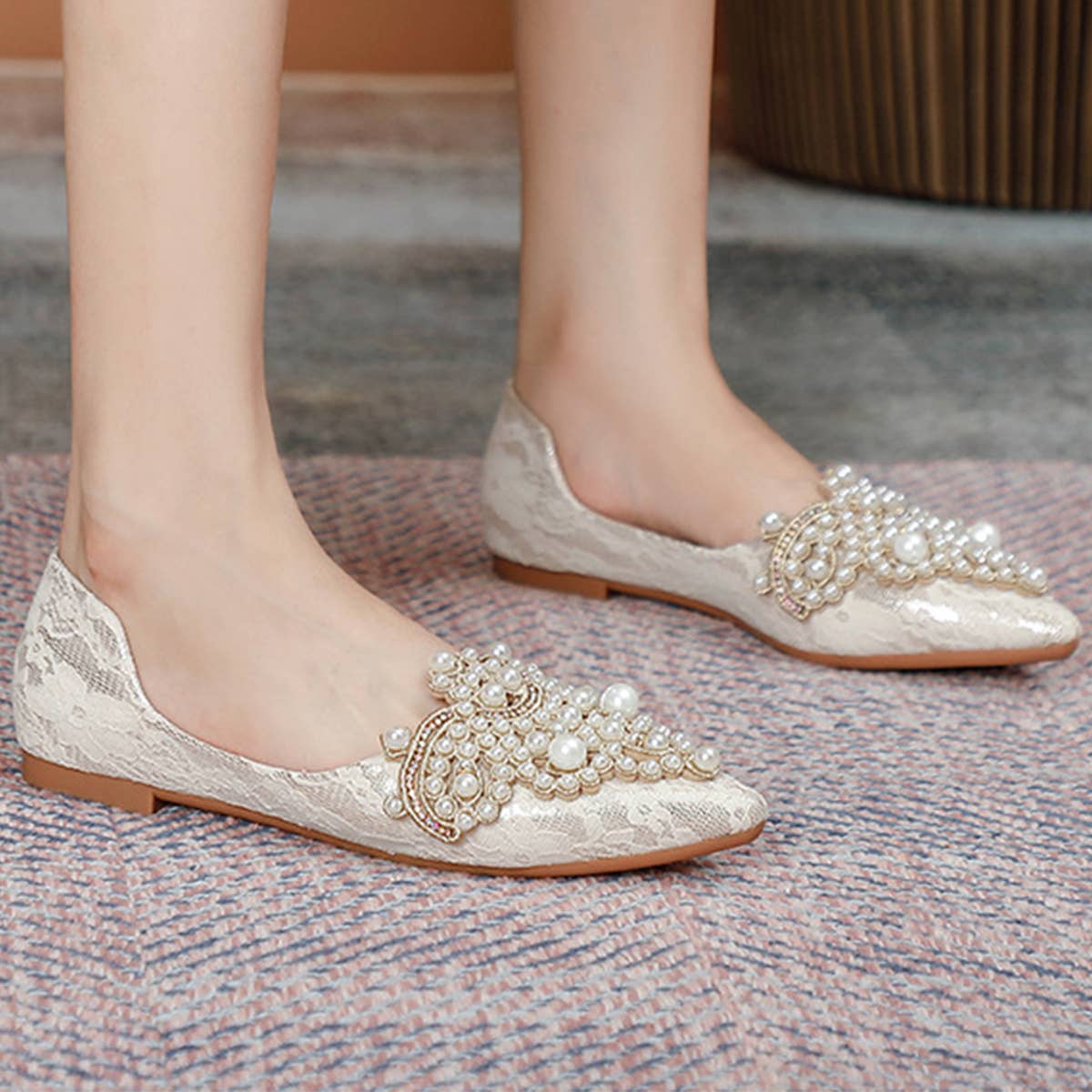 LACE PEARL BALLET FLATS FOR WOMEN BRIDAL STYLE_CWSHF0010