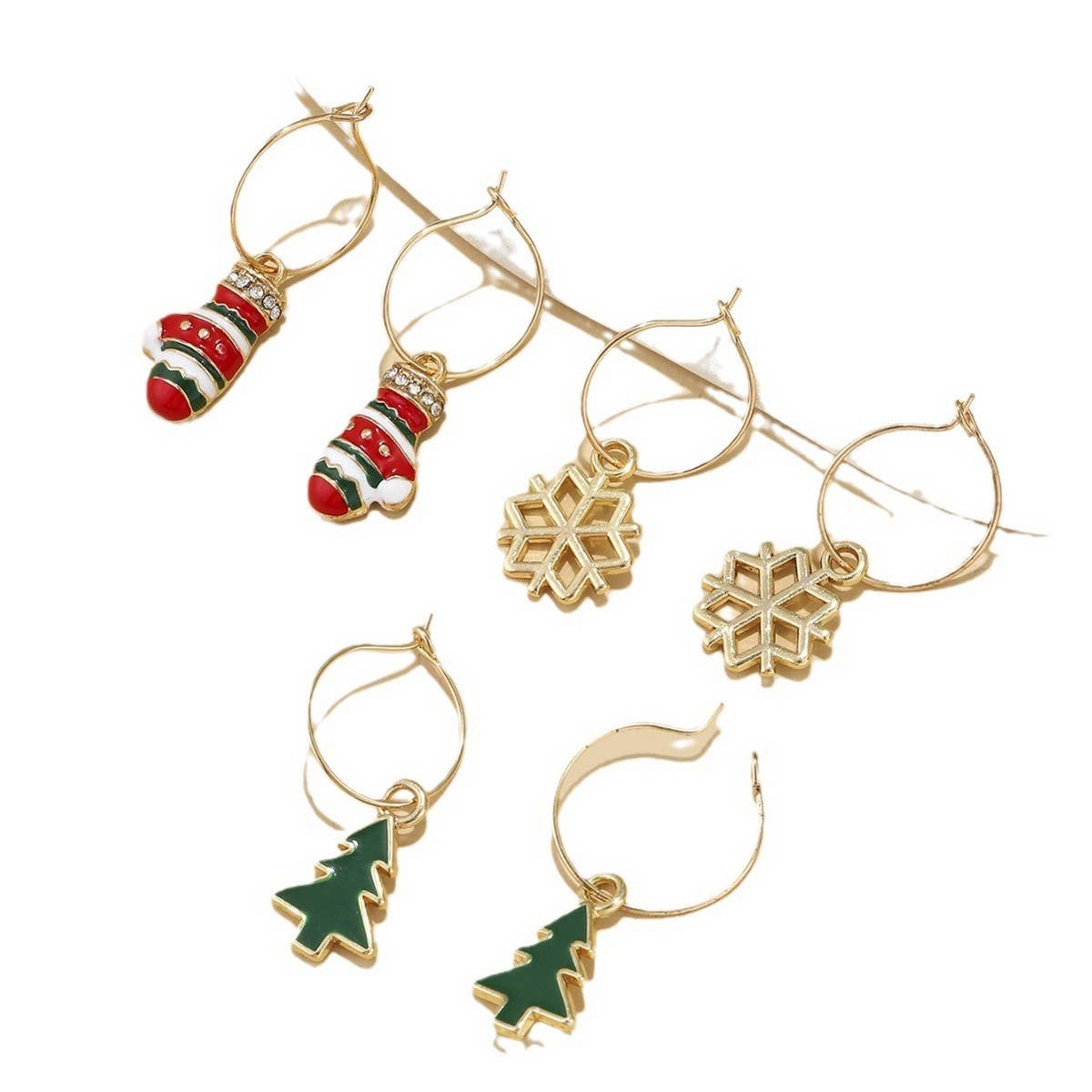 CHRISTMAS PATTERN HOOP AND DROP EARRING SET_CWMM2627