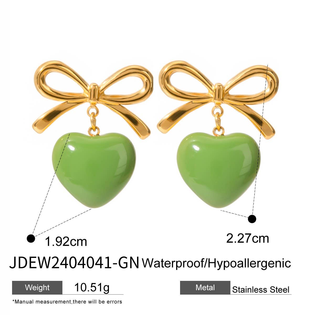 BOW WITH A HEART SHAPED OIL DROP EARRINGS_CWAJE1881