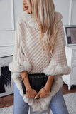 Cwocas0045_Thick Fur Collar Vintage Plaid Knitted Cape Shawl