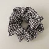 Double Plaid Scrunchie Retro Low Pony Hair Tie_Cwaha07982