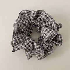 Double Plaid Scrunchie Retro Low Pony Hair Tie_Cwaha07982